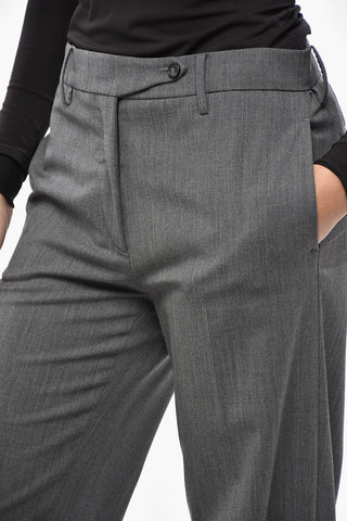 Wool Blend Straight Fit Pants with Front Pleat