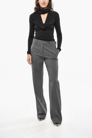 Wool Blend Straight Fit Pants with Front Pleat