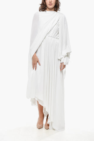 Vestito Asimmetrico con Drappeggio e Manica a Palloncino
