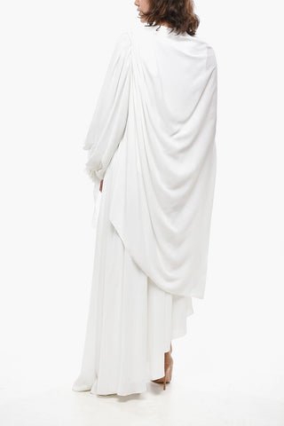Vestito Asimmetrico con Drappeggio e Manica a Palloncino