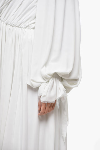 Vestito Asimmetrico con Drappeggio e Manica a Palloncino
