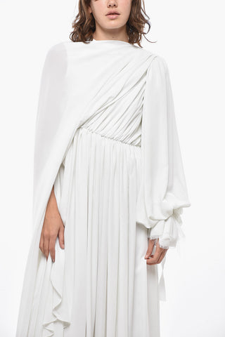Vestito Asimmetrico con Drappeggio e Manica a Palloncino