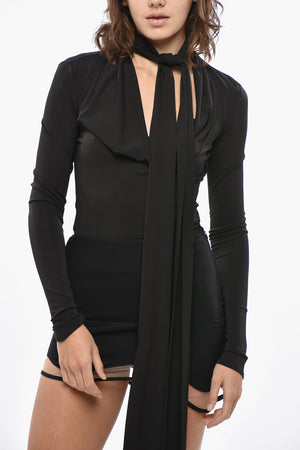 Blusa Tie Neck in Tessuto Stretch