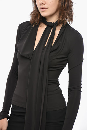Blusa Tie Neck in Tessuto Stretch