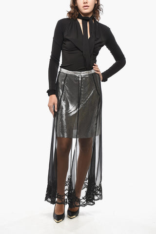 Gonna in Maglia di Metallo con Strato in Chiffon