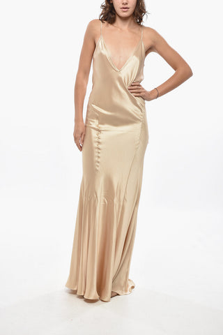 Silk Satin Slip Dress with V Neck