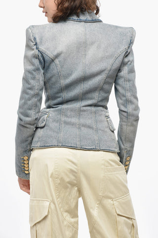 Blazer Doppiopetto in Denim con Bottoni Logati