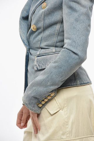 Blazer Doppiopetto in Denim con Bottoni Logati