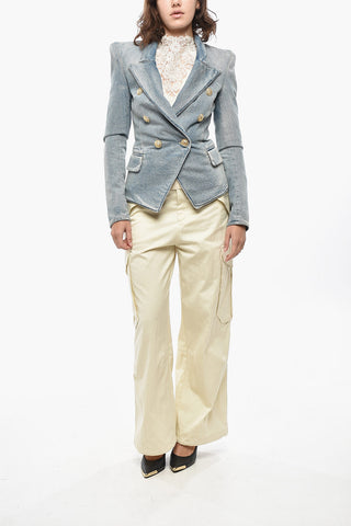 Blazer Doppiopetto in Denim con Bottoni Logati