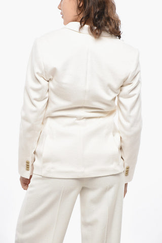 Double-breasted Wool Blend Blazer with Embroidered Breast-pocket
