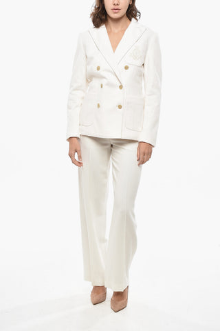 Double-breasted Wool Blend Blazer with Embroidered Breast-pocket