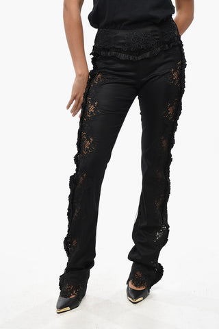 Satin Trousers with Lace Insets and Ruffle Details