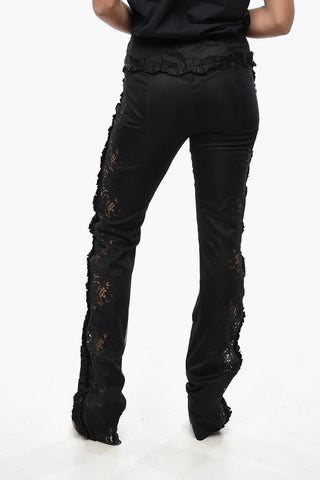 Satin Trousers with Lace Insets and Ruffle Details