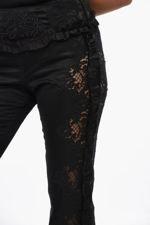 Satin Trousers with Lace Insets and Ruffle Details