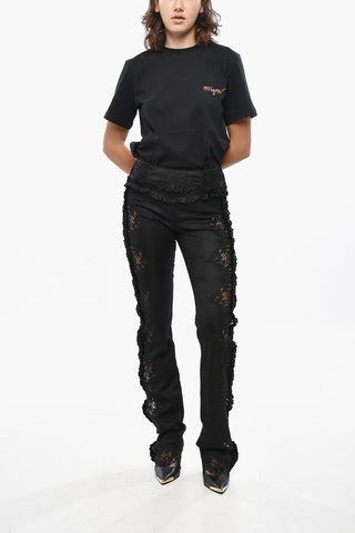 Satin Trousers with Lace Insets and Ruffle Details