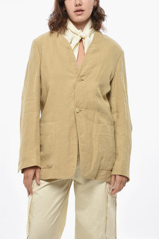 Blazer in Lino con Tasche a Toppa