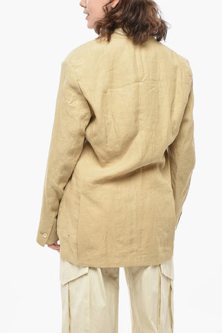 Blazer in Lino con Tasche a Toppa