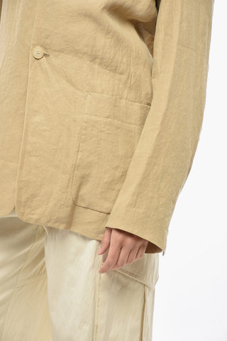 Blazer in Lino con Tasche a Toppa