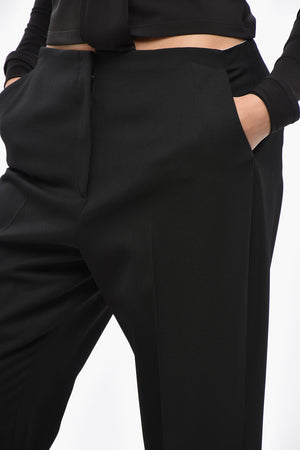 Virgin Wool Twill Trousers with Concealed Closure