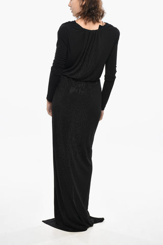 Maxi Dress a Maniche Lunghe Impreziosito da Strass