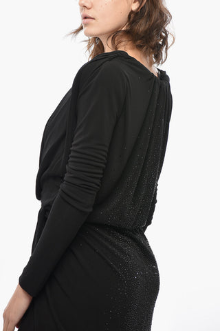 Maxi Dress a Maniche Lunghe Impreziosito da Strass