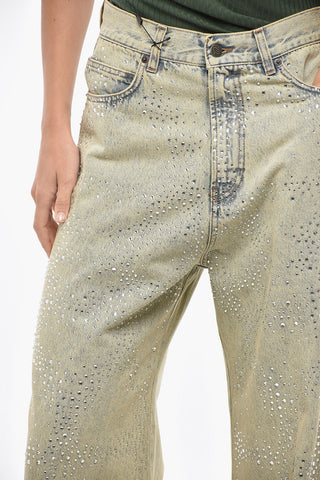Jeans Wide Leg Lavaggio Vintage con Strass 30cm