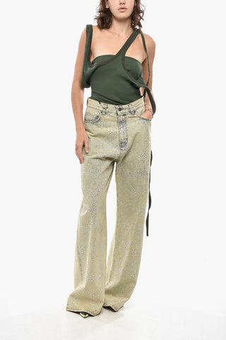 Jeans Wide Leg Lavaggio Vintage con Strass 30cm