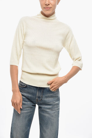 Virgin Wool Turtleneck With 3/4 Sleeves