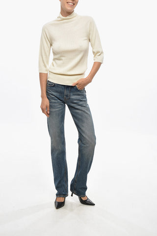 Virgin Wool Turtleneck With 3/4 Sleeves
