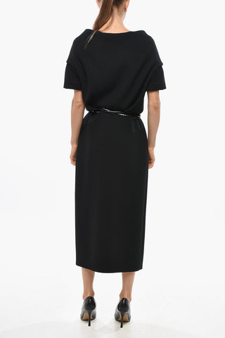 Vestito Dropped Shoulder con Design a Portafoglio e Cintura