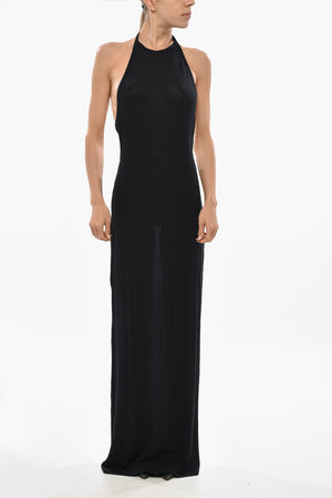 Long Knit Dress with Bare Back Design