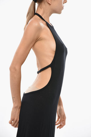 Long Knit Dress with Bare Back Design