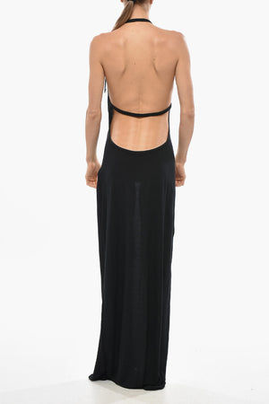 Long Knit Dress with Bare Back Design