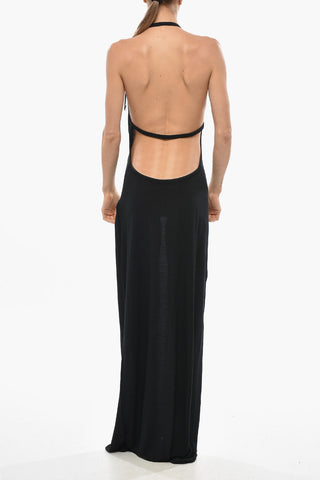 Long Knit Dress with Bare Back Design