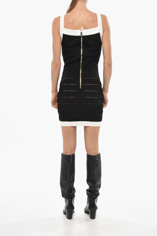 Knit Sheath Dress with Contrast Details and Front Buttoning