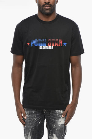T-Shirt mit Rundhalsausschnitt PORN STAR einfarbig mit Frontprint