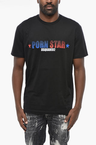 T-Shirt mit Rundhalsausschnitt PORN STAR einfarbig mit Frontprint