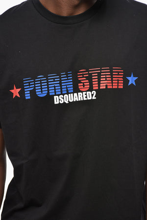 T-Shirt mit Rundhalsausschnitt PORN STAR einfarbig mit Frontprint
