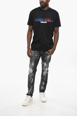 T-Shirt mit Rundhalsausschnitt PORN STAR einfarbig mit Frontprint