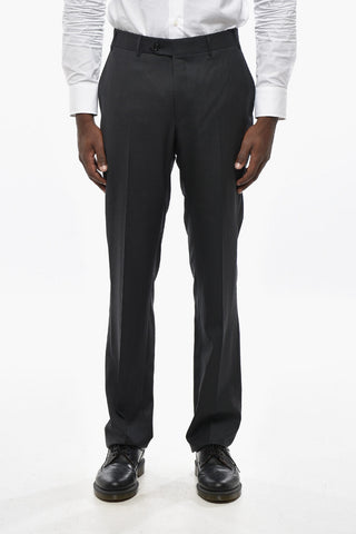 scalloped Hem Virgin Wool Pants with Belt Loops
