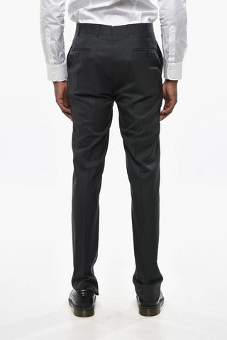 scalloped Hem Virgin Wool Pants with Belt Loops