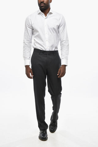 scalloped Hem Virgin Wool Pants with Belt Loops