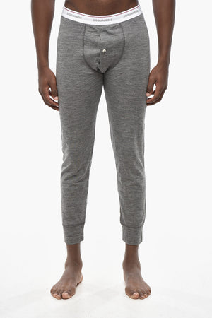 Pantaloni Pijama in Lana Stretch con Banda Elastica Logata