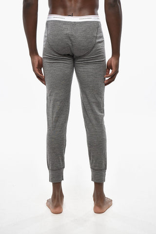Stretch Wool Pajama Trousers with Logo Elastic Band