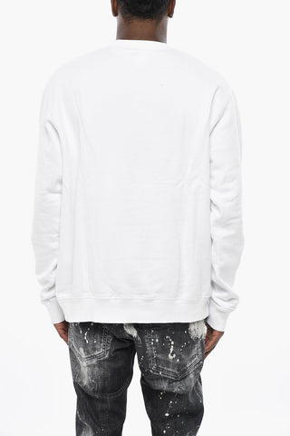 Solid-Color Crewneck Sweatshirt with Contrast Logo