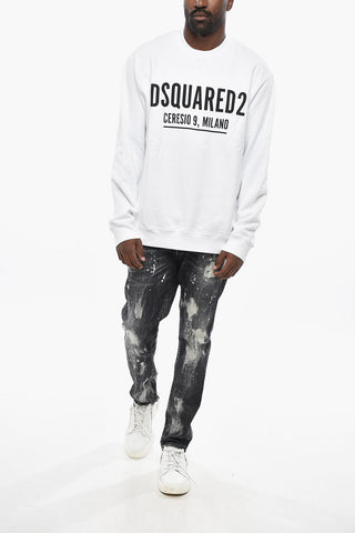 Solid-Color Crewneck Sweatshirt with Contrast Logo