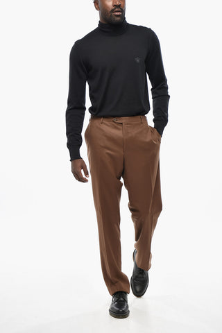 Pantaloni in Lana a 4 Bottoni con Orlo Smerlato