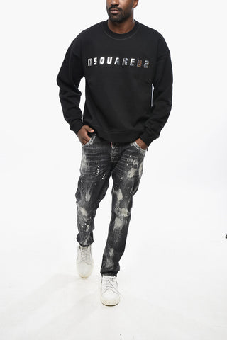 Crewneck Brushed-Cotton Sweatshirt RELAX FIT with Raised Silver Logo