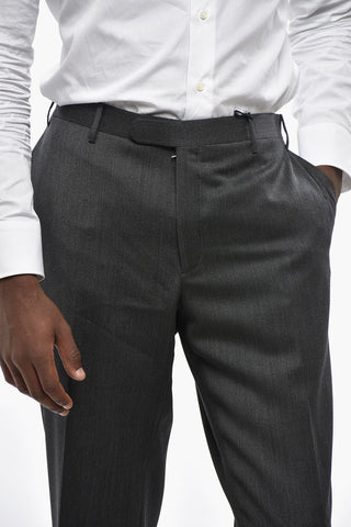 CC COLLECTION Pantaloni in Lana Vergine con Abbottonatura Nascosta 