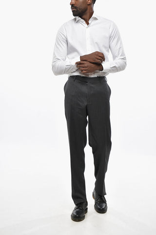 CC COLLECTION Pantaloni in Lana Vergine con Abbottonatura Nascosta 